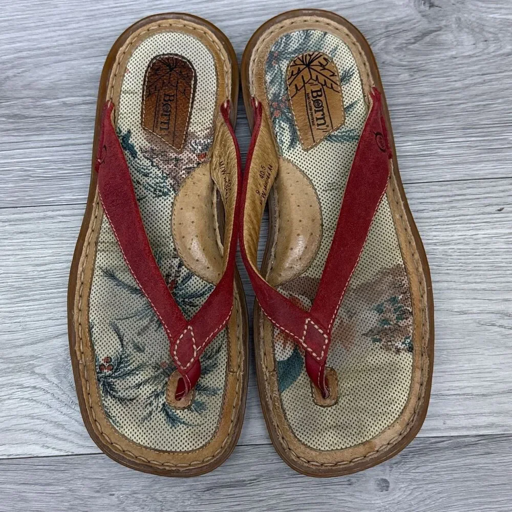 BORN Womens Thong Leather Sandals 9M Rio Red Tropical Vacation
